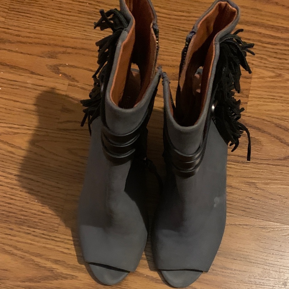 Rebecca Minkoff Charcoal Ankle Boots with Black Fringe